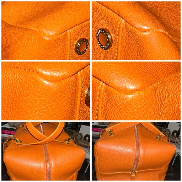 Authentic BVLGARI Turn Lock Leather Boston Bag in Cognac w/Gold-Tone Hardware - Picture 8 of 16